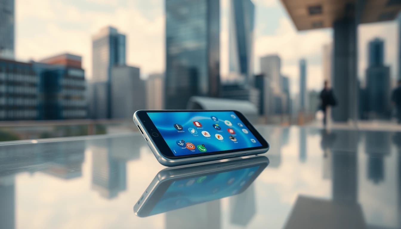 Porównanie smartfony z nowoczesnym otoczeniem urbanistycznym, pełne detali i koloru.