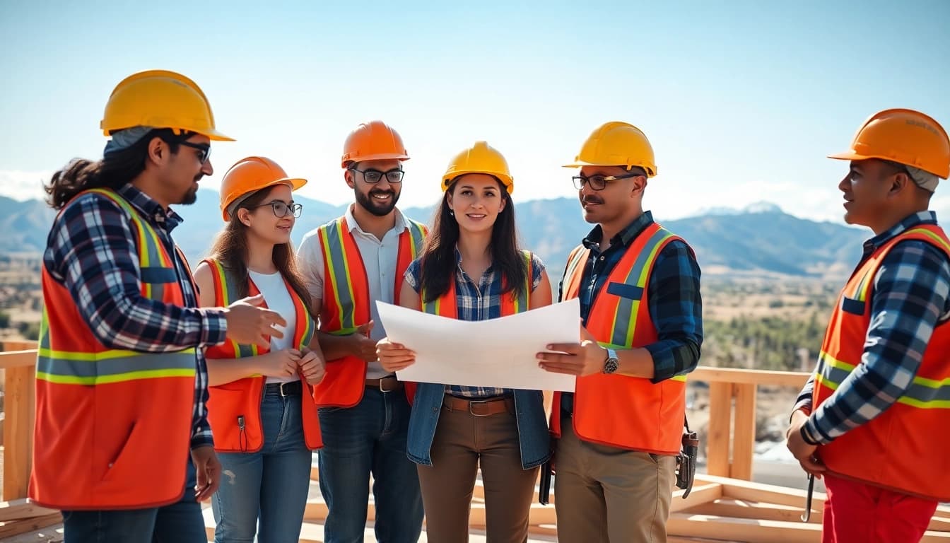 Highlighting construction advocacy Colorado with diverse workers collaborating on a sustainable project.