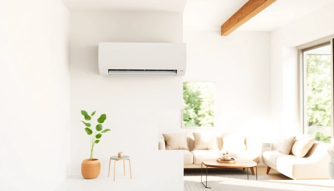 Install a mini split ac in a modern living room showcasing sleek design.