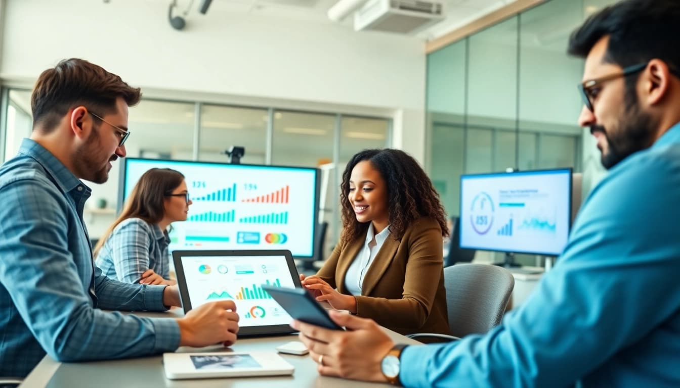 Engaging experts in social media marketing edmonton inside a vibrant and collaborative office.