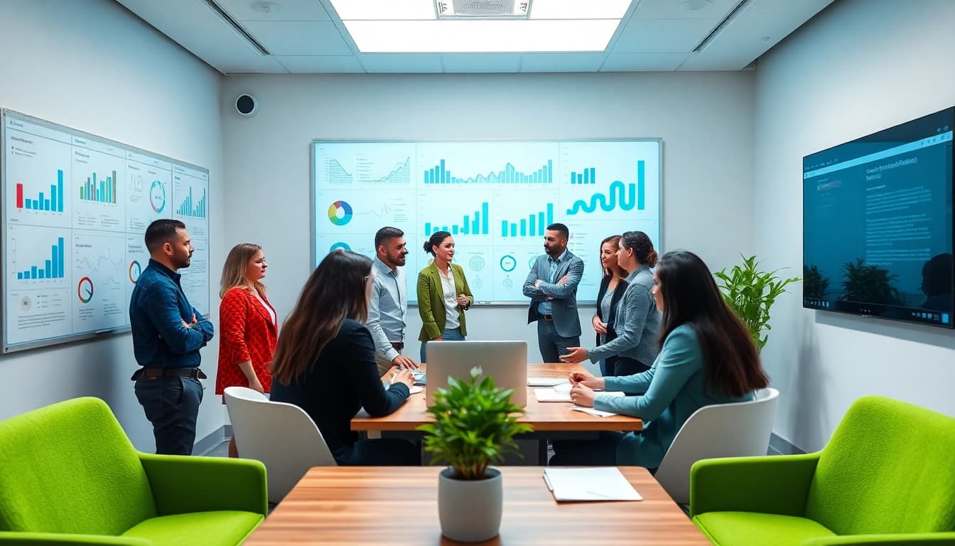 Team discussion on Strategy Capture Management in a collaborative office setting.