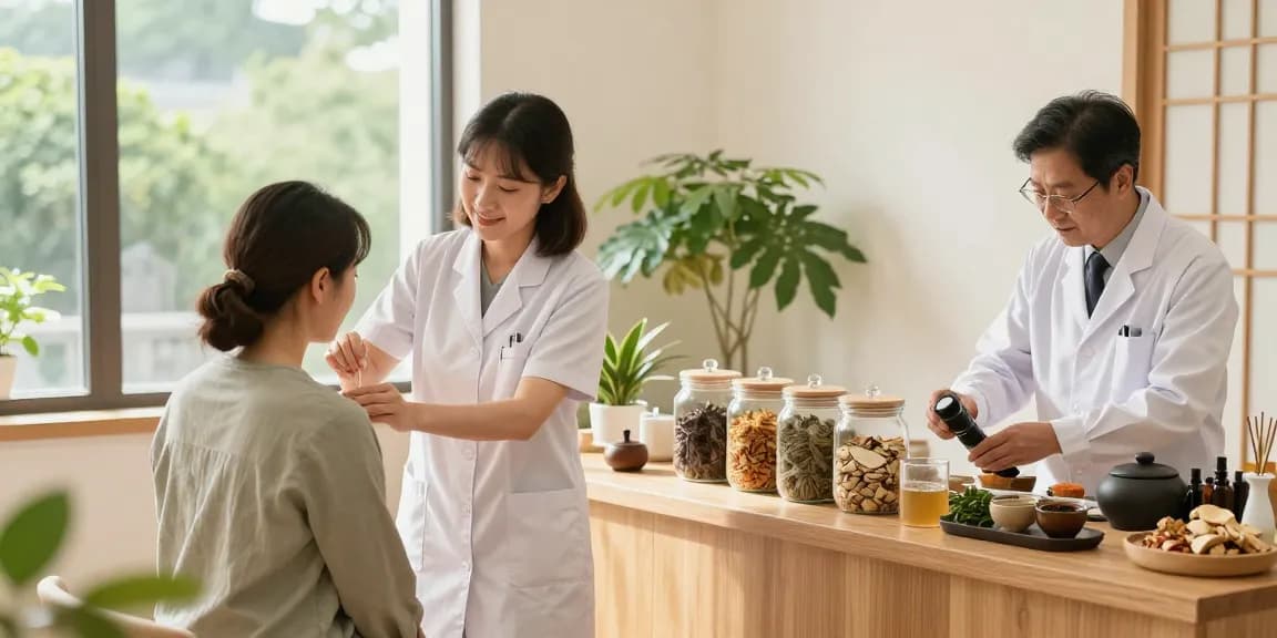 Healing treatment at 수원한의원 featuring acupuncturist and herbalist in soothing clinic.