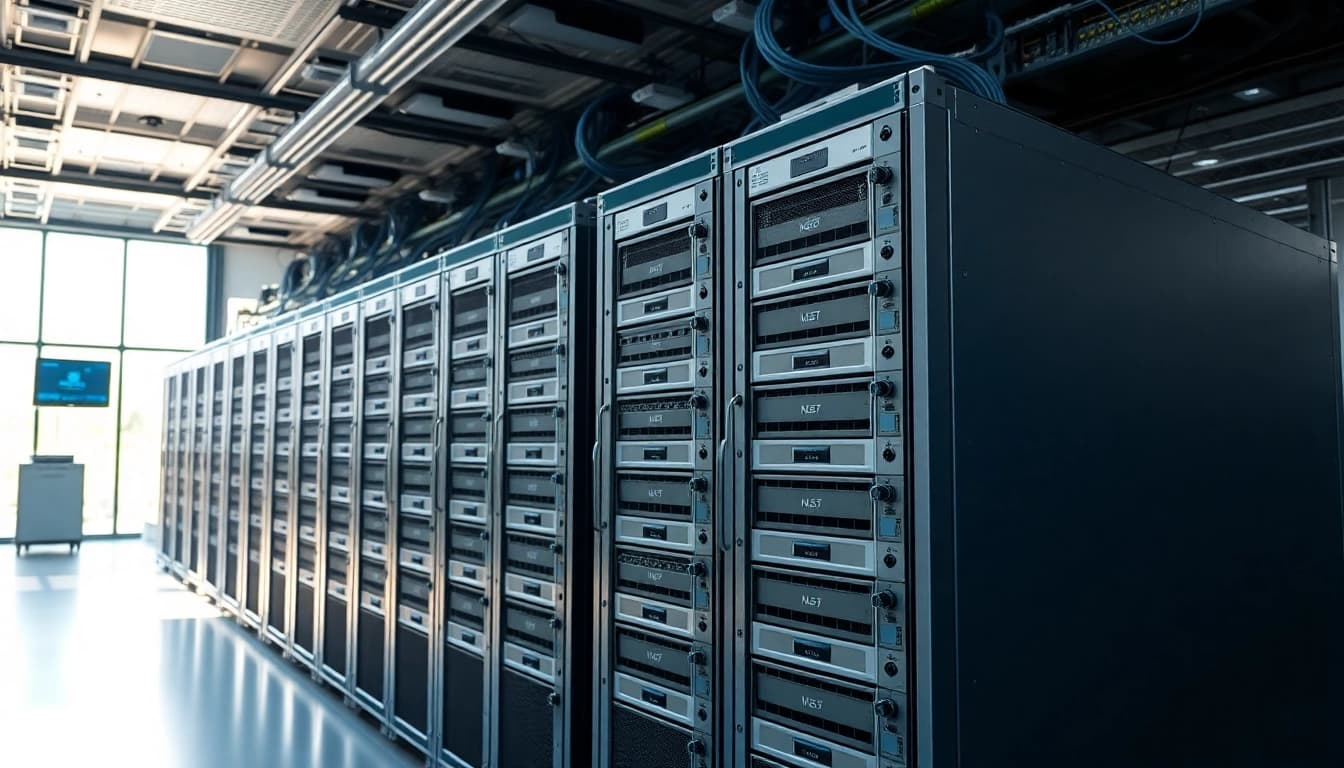 Showcasing NAS & SAN Storage Deployment in a modern data center highlighting advanced storage solutions.
