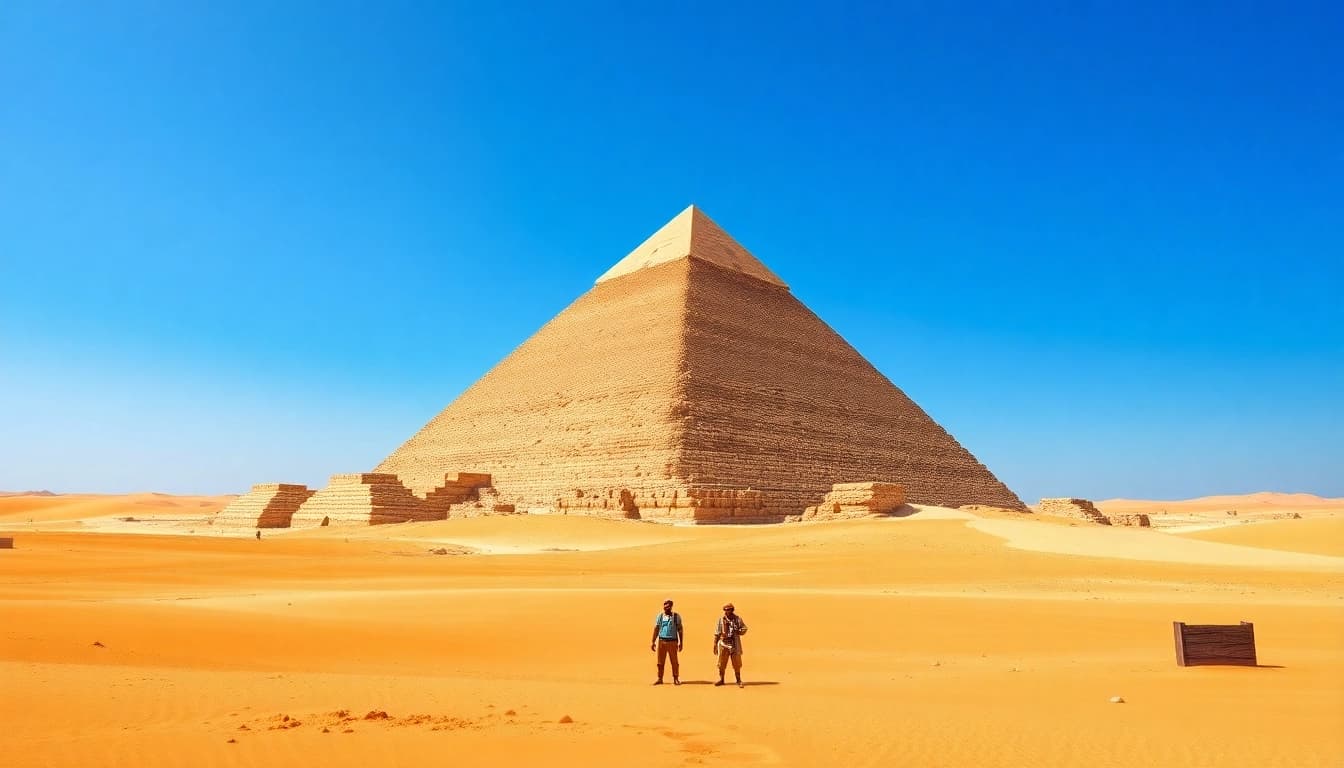 Engage with piraminds through a captivating digital depiction highlighting the Great Pyramid of Giza.