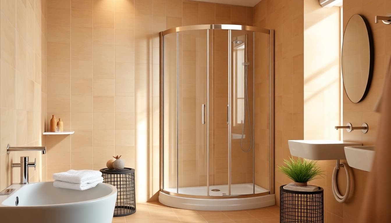 Appréciez l'élégante cabine de douche de sunny showers france embellie par une douce lumière naturelle.