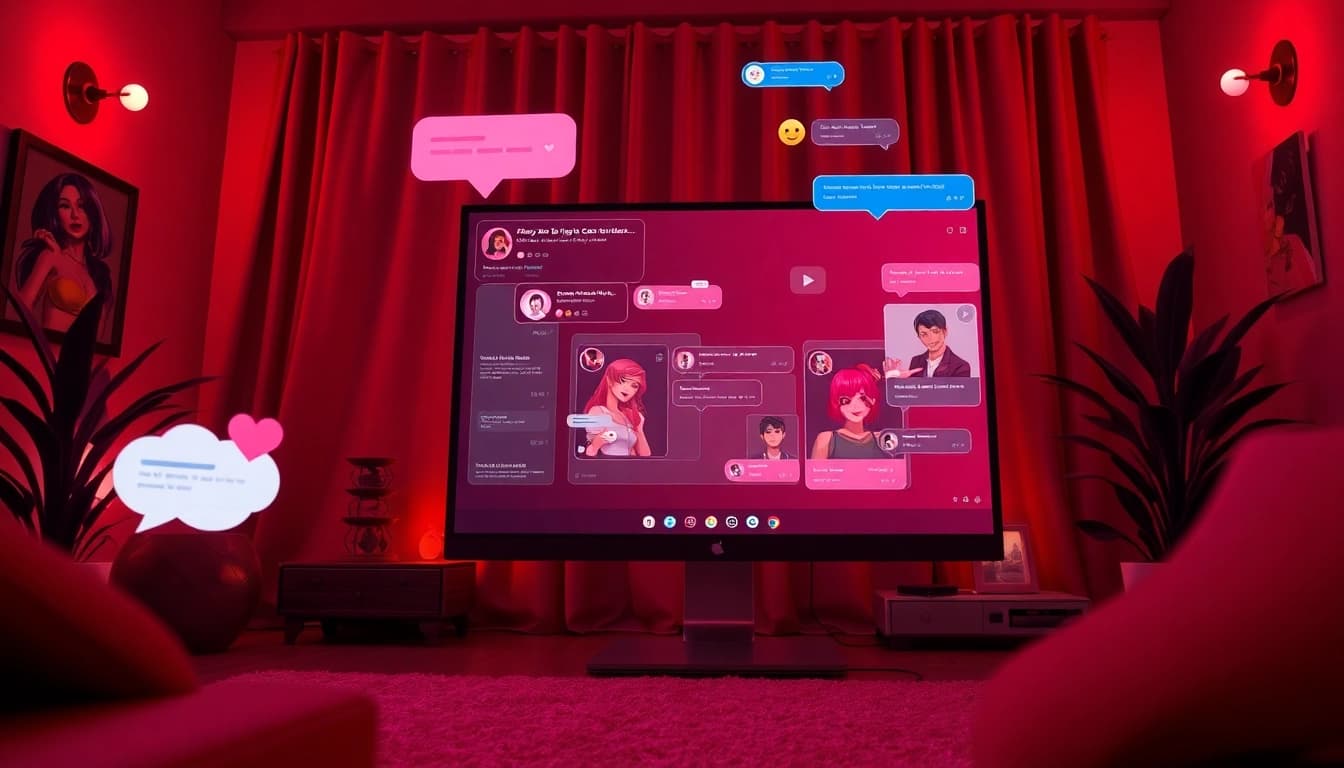 Experience engaging AI nsfw character interactions in a modern virtual chat room.