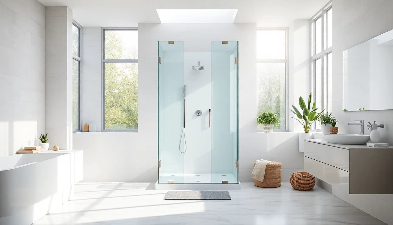 Benutzerdefinierte sonni Duschkabine in einem modernen Badezimmer, darunter helle Details und elegante Oberflächen.