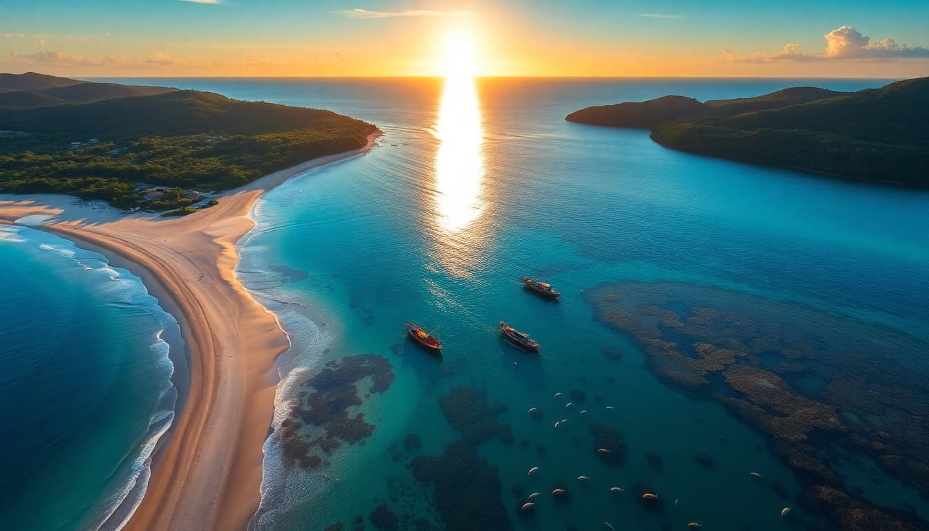 Onde fica Paripueira - Vista aérea das deslumbrantes praias de Paripueira e das piscinas naturais ao pôr do sol.