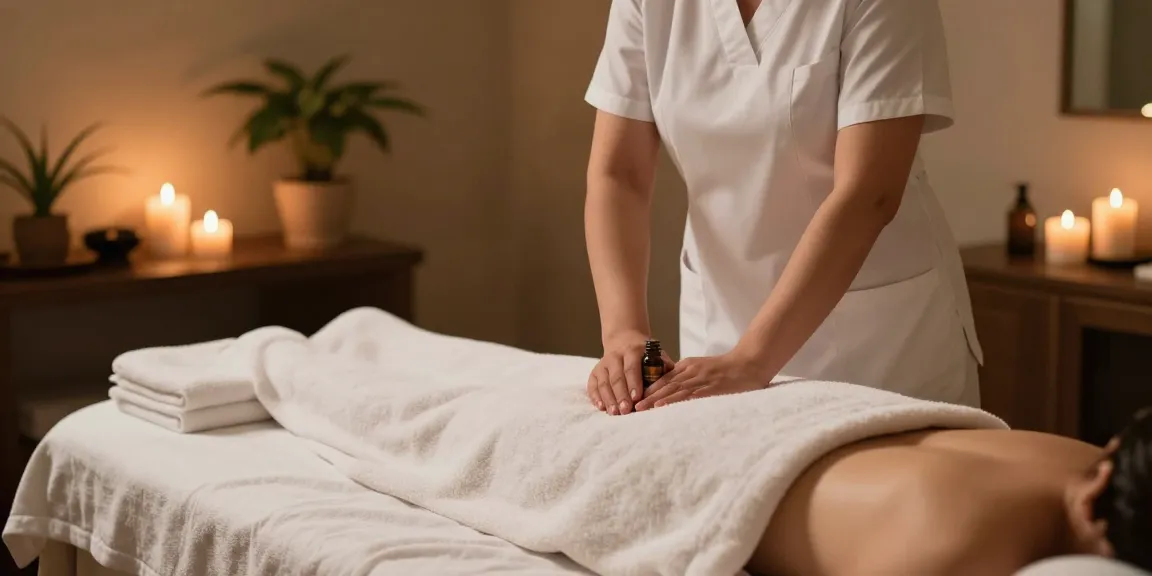 Explore makangs.com/region/국내/서울-/마사지-스웨디시 with a serene spa ambiance, featuring a therapist ready for a relaxing Swedish massage.