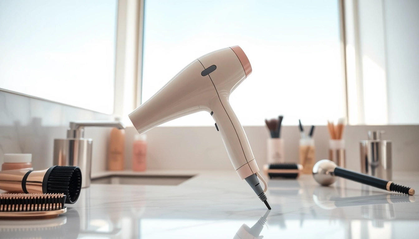 Style your hair effortlessly with the Ionic hair dryer, showcasing its sleek design and advanced features.