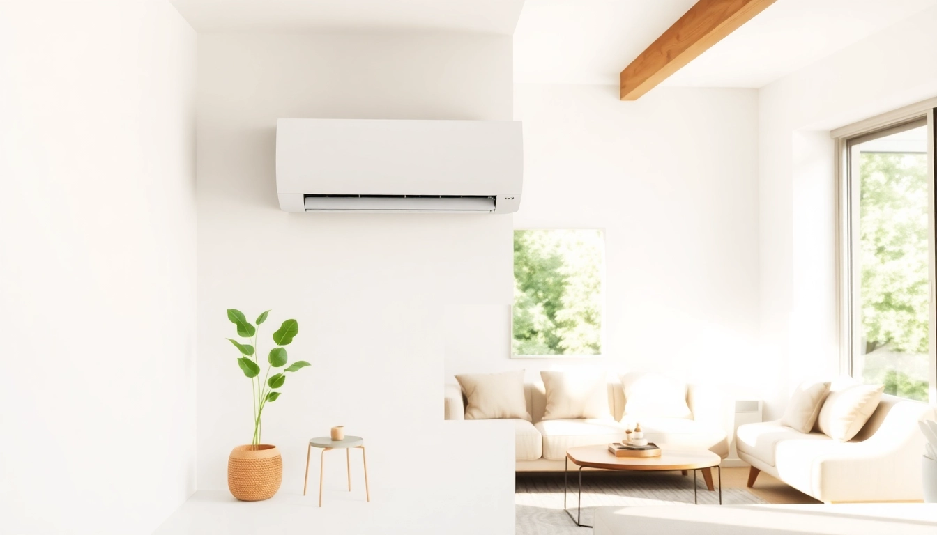 Install a mini split ac in a modern living room showcasing sleek design.