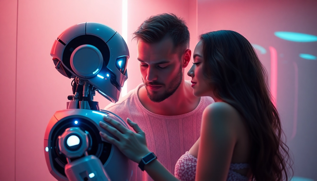 Engaging scene of a humanoid robot and human interacting, symbolizing the future of ai sex.