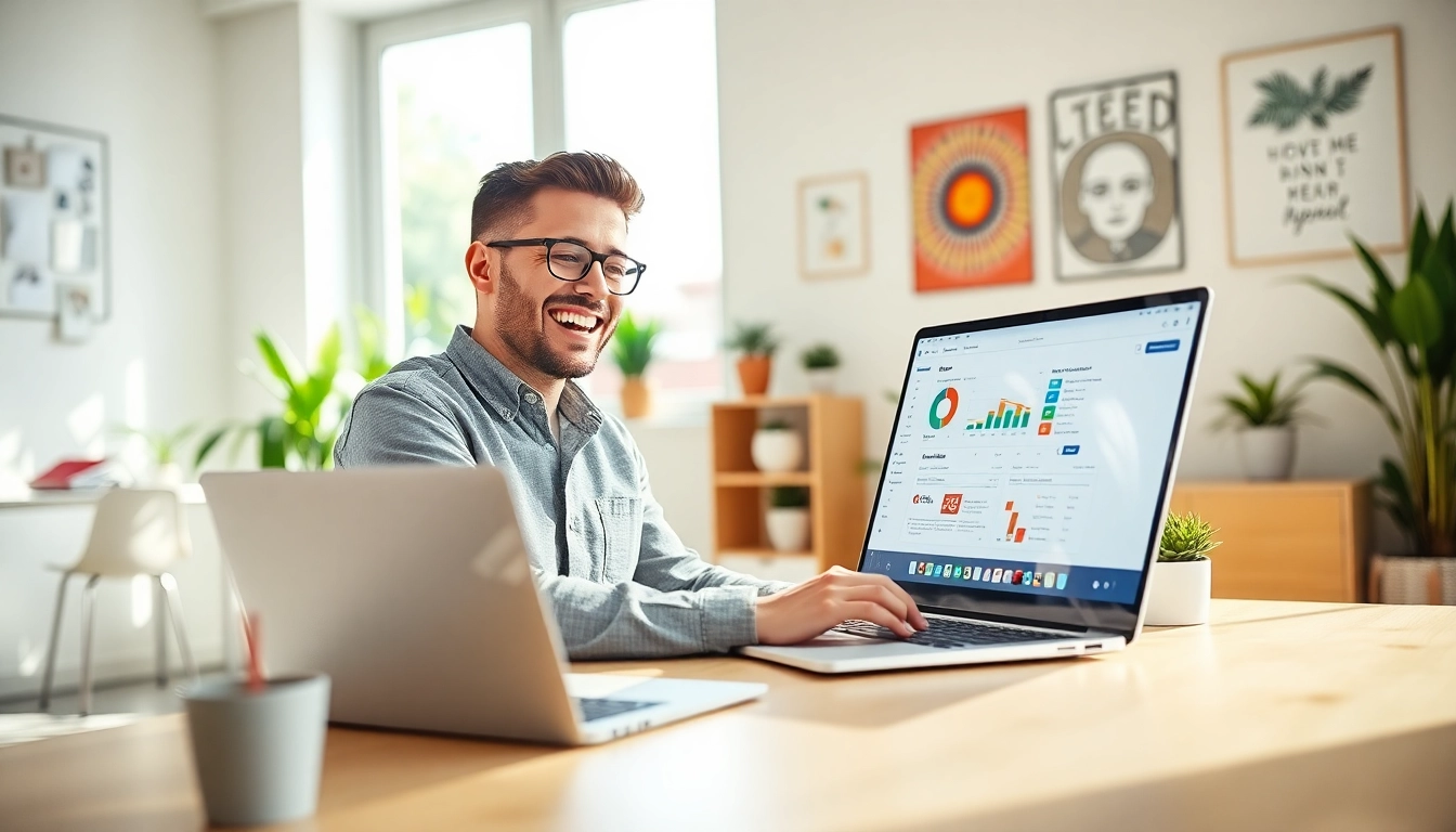 Navigate HubSpot free tools on a laptop in a modern office setting with bright lighting.
