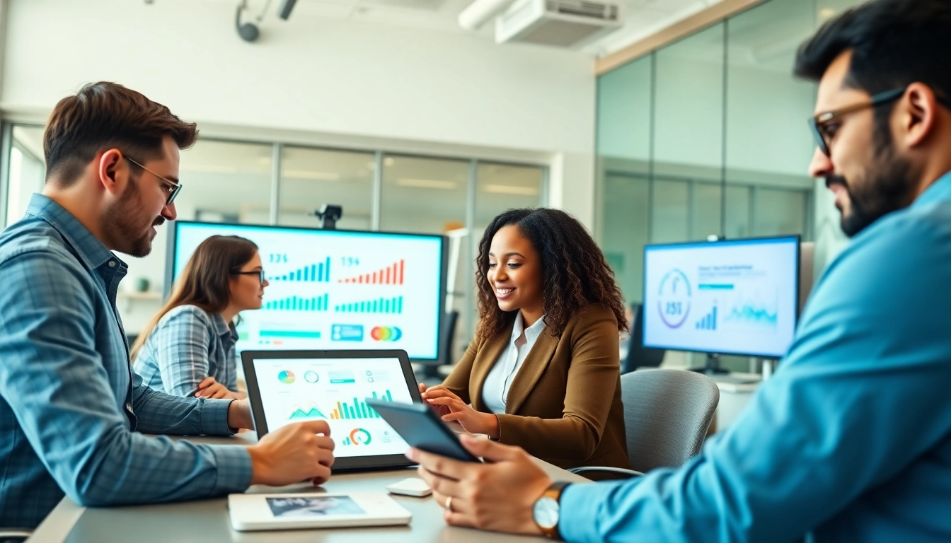 Engaging experts in social media marketing edmonton inside a vibrant and collaborative office.