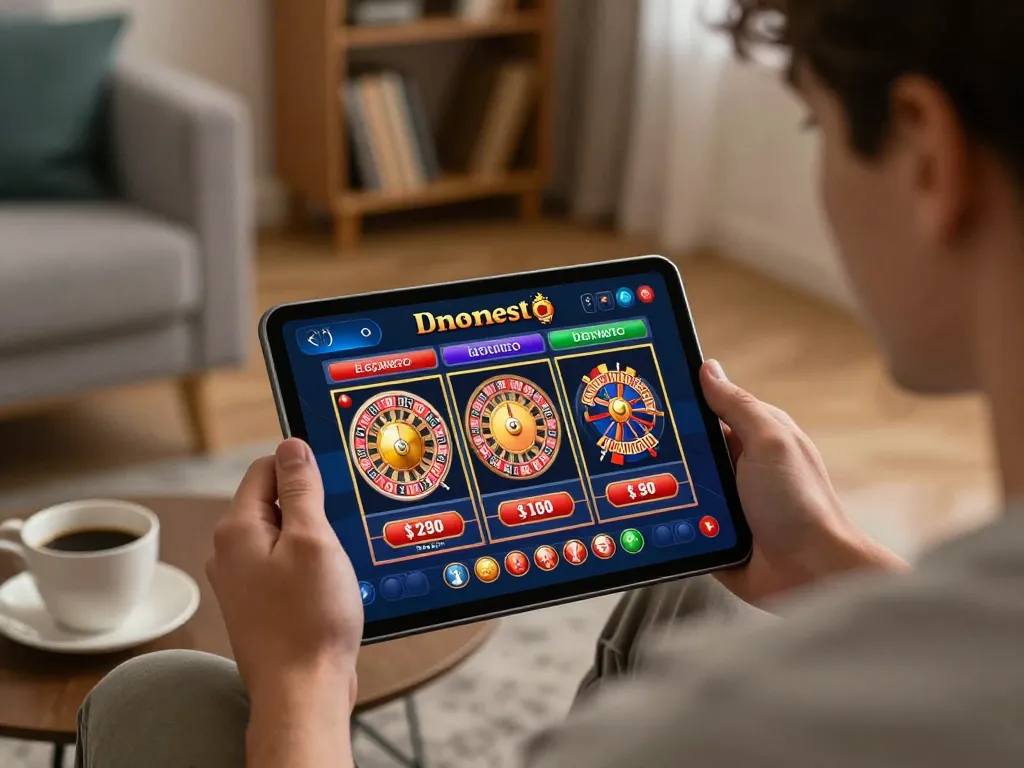 Engaging with casino online esteri during a relaxing home gaming session on a tablet.