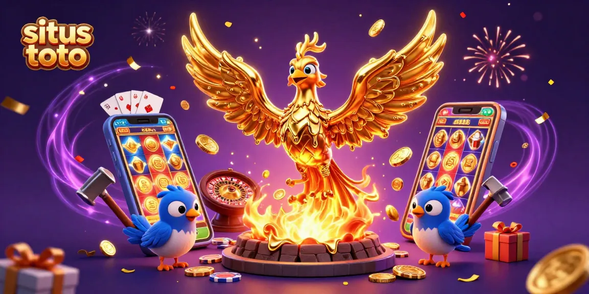 Win big with situs toto, illustrated scene featuring a golden phoenix and dynamic casino elements.