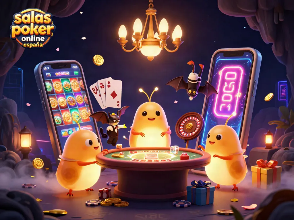 Disfruta de salas de póker online en España en un ambiente vibrante iluminado por luciérnagas.
