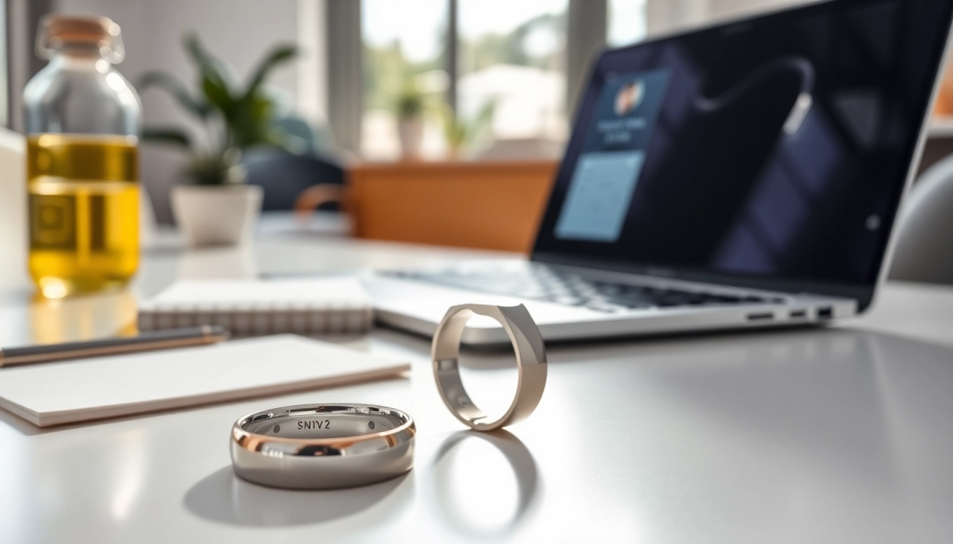 View the Smart Health Ring showcasing its features on a desk, emphasizing health management.