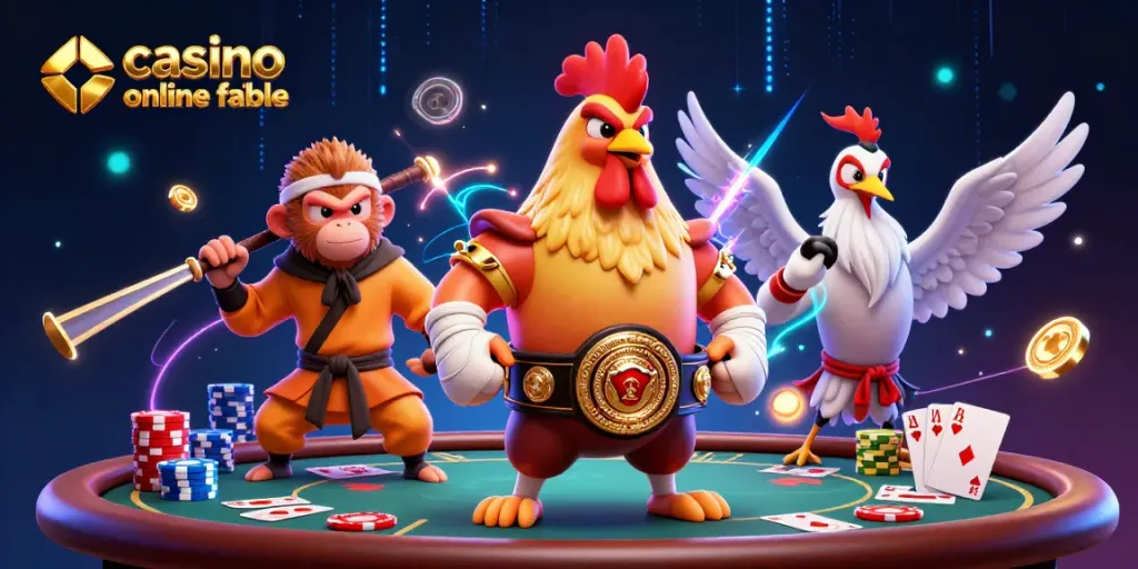 Juega en un casino online fiable con animados personajes en la mesa de póker.