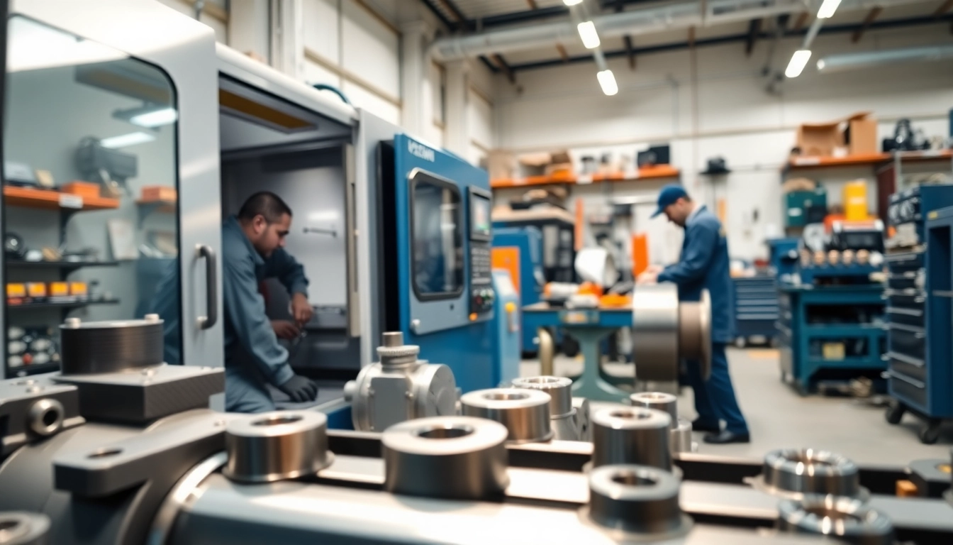 Custom part manufacturer working on precision components in a modern workshop.