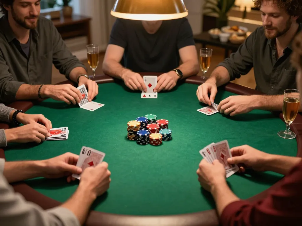 KOINID mobile poker gameplay session with players actively engaging in hands and bets during an exciting game night at home.