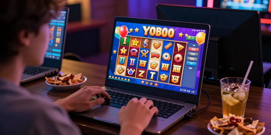 Pengguna bermain slot online di SUPER59 dengan antarmuka menarik dan grafik warna-warni.