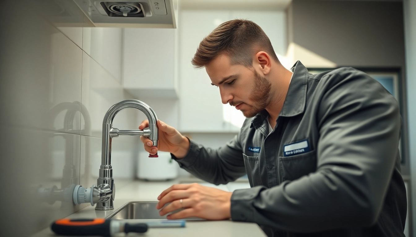 Plumbers bristol expertly repairing kitchen plumbing in a modern setting.
