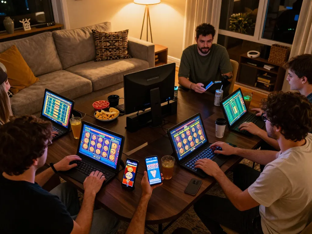 Players enjoying an exciting online slot gacor siang ini session on their devices at home.