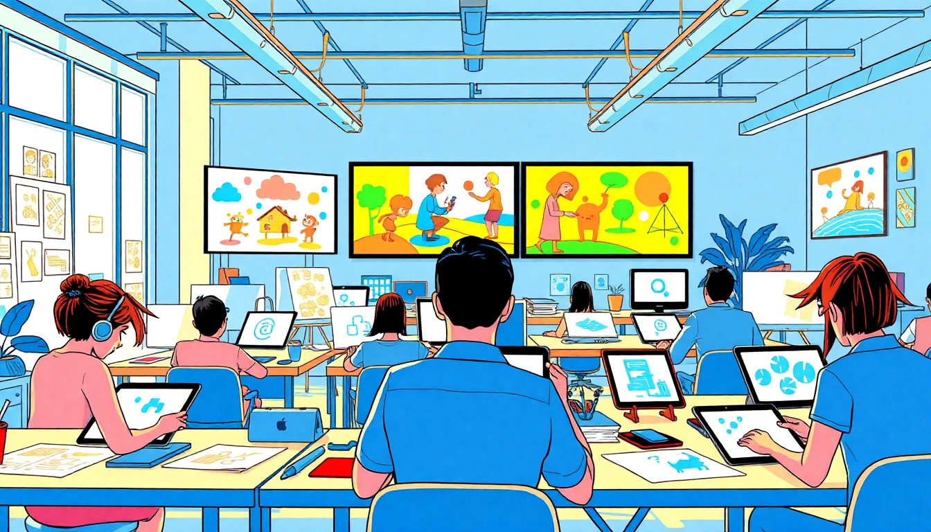 Animationsagentur erstellt innovative Inhalte in einer hellen, kreativen Umgebung.