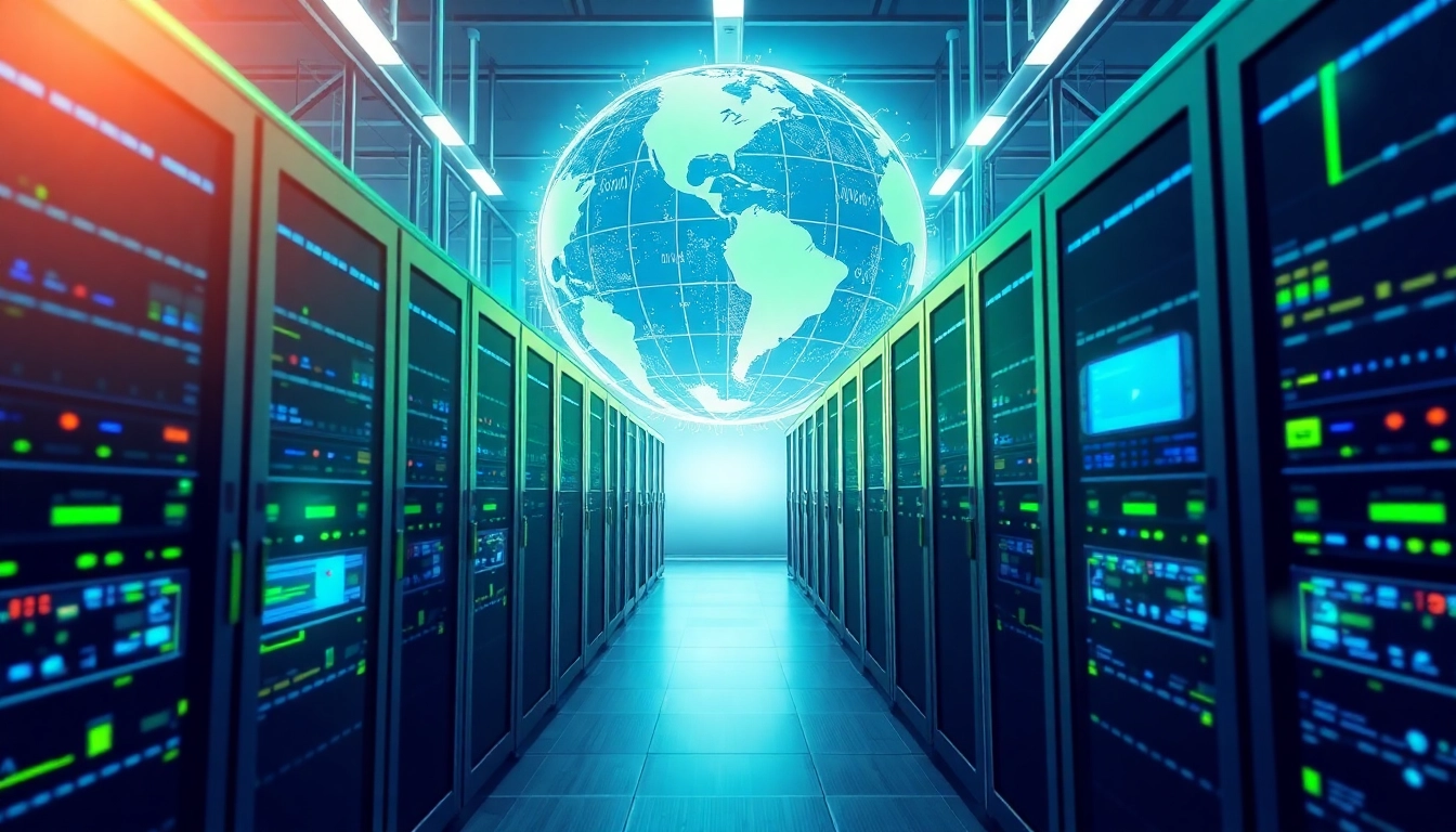 Visual representation of CDN with DDoS Protection showcasing data servers and global connectivity.