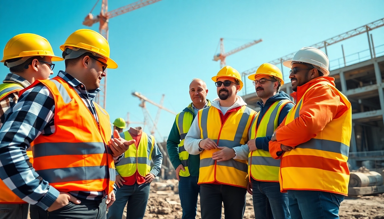 Engaging construction site safety training session highlighting teamwork and professional development.