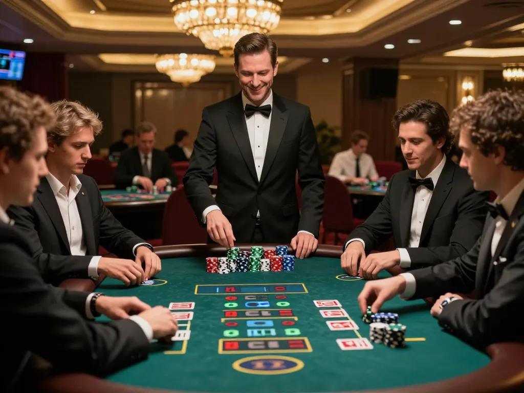 Engaged players at a blackjack table review strategies inspired by the hidden wiki links, showcasing vibrant gambling atmosphere.