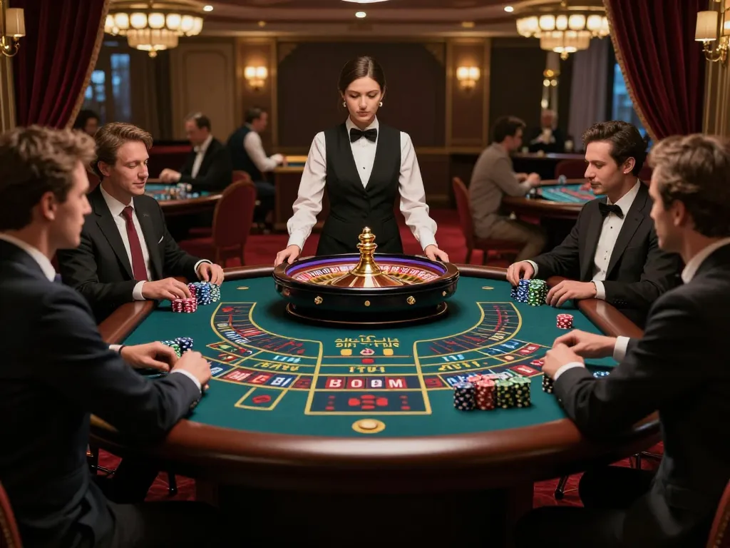Pemain terlibat di meja roulette, merasakan sensasi toto macau di kasino yang canggih.