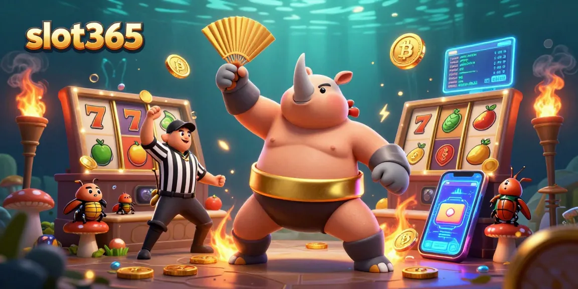 Experience exciting slot365 wins with the dynamic 3D casino-themed beetle illustration.