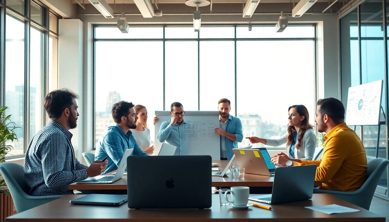 Webdesign Agentur team collaborates on creative projects in a lively workspace.