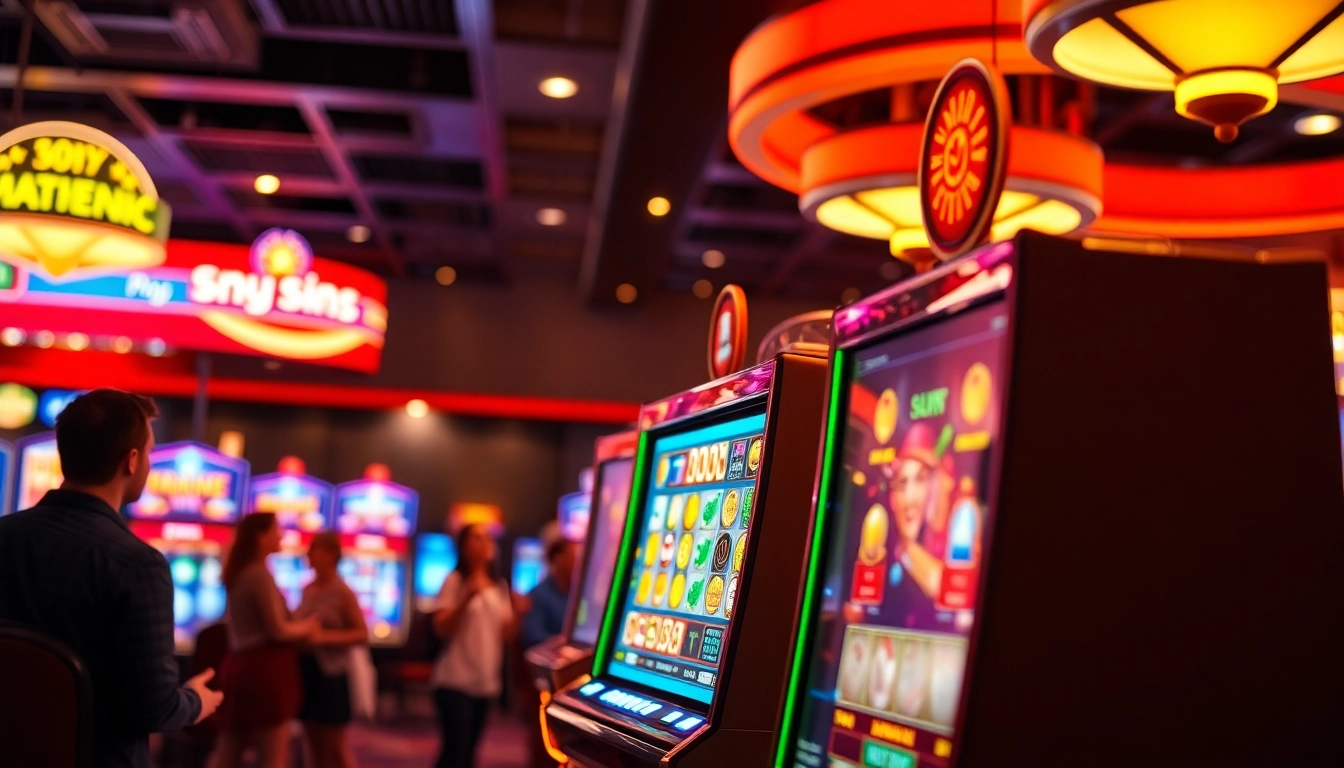 Menangkan jackpot di slot88 resmi dengan mesin slot berwarna-warni dan suasana kasino yang ramai.