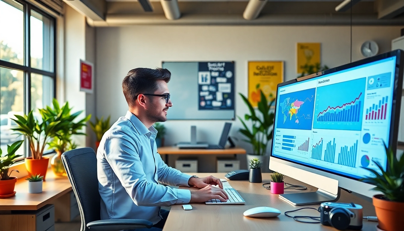 Boost your brand with social media marketing edmonton strategies in a vibrant workspace.