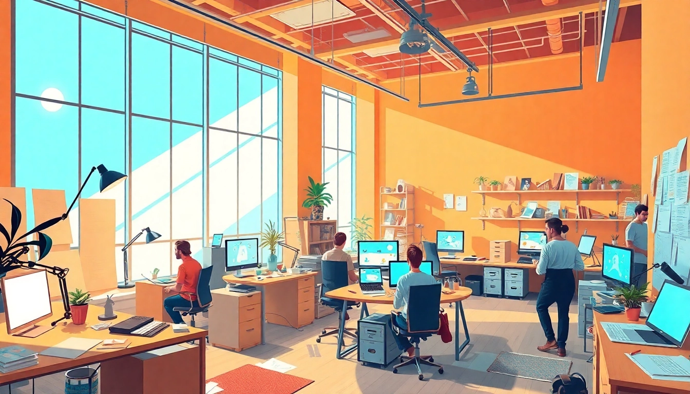 Animation Studio Berlin with dynamic artists creating animations in a bright studio.