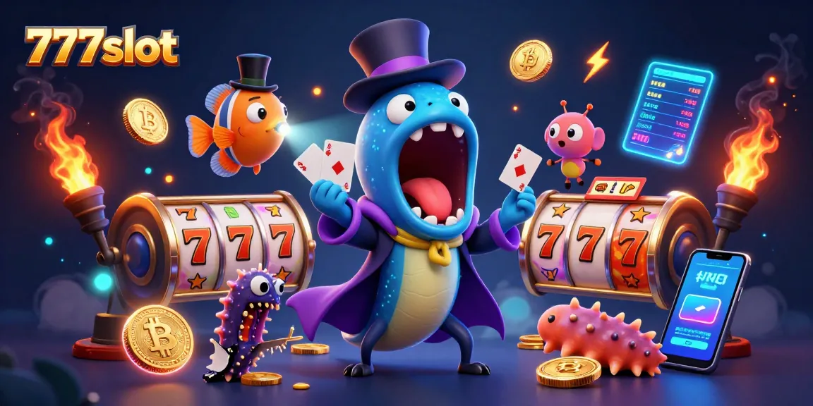 Mainkan slot 777slot dengan karakter unik, gulper eel dan anglerfish, dalam ilustrasi 3D yang menarik.