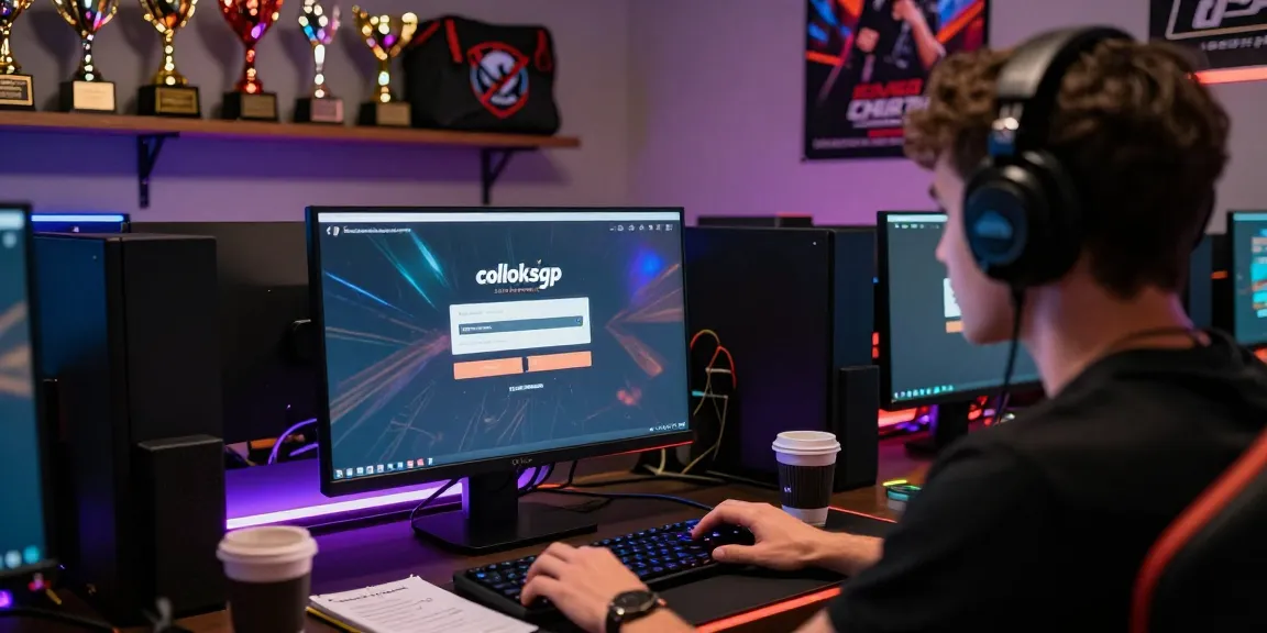 Memperlihatkan fokus pengguna saat coloksgp login di komputer, dengan catatan strategi dan suasana permainan yang energik.
