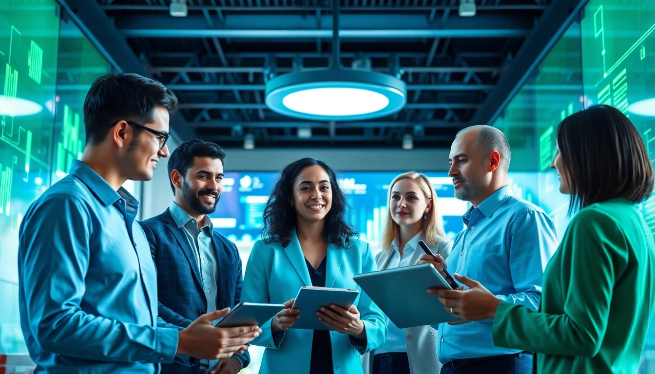 Illustration of enterprise assistant software enhancing team collaboration in a modern office.