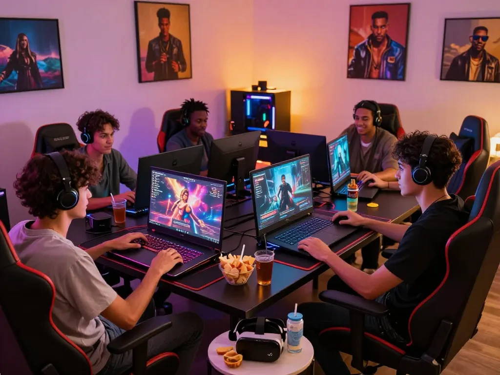 Players enjoying real porn game multiplayer session in a vibrant gaming setup.