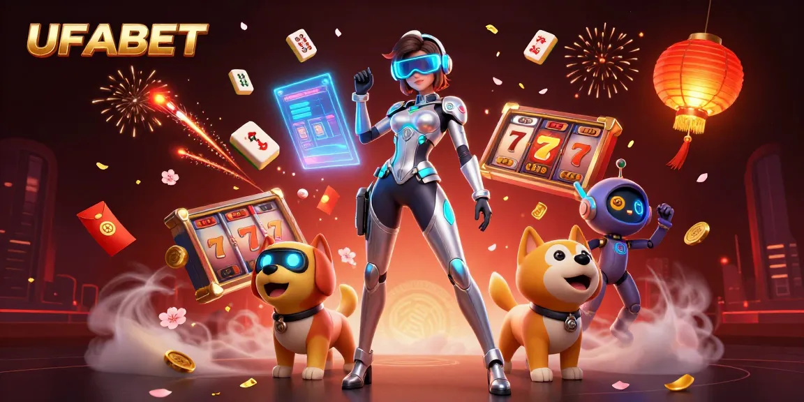 Experience winning with UFABET in this dynamic and colorful casino illustration