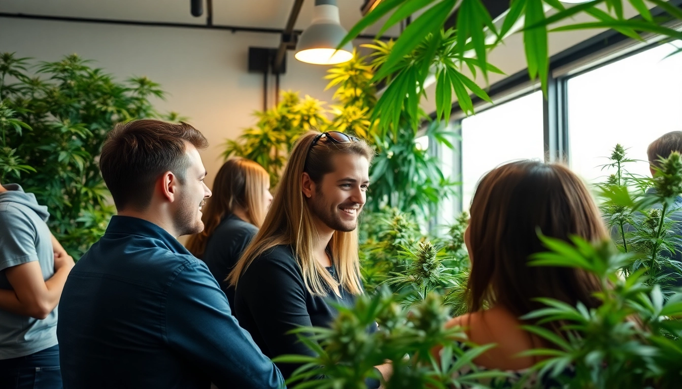 Mitglieder der bluetenbande genießen die Gesellschaft in einem angenehmen Cannabis-Club.