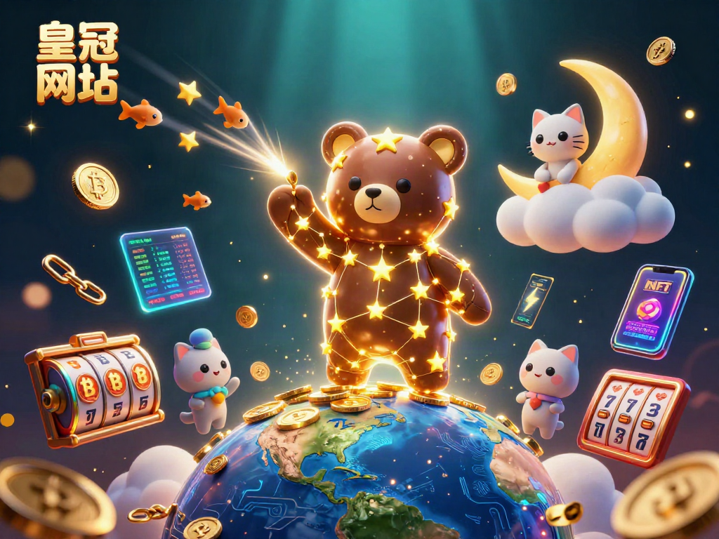 在皇冠网址的动态场景中，星星构成的熊与幸运7的老虎机元素相结合，展现丰富的赌场魅力。