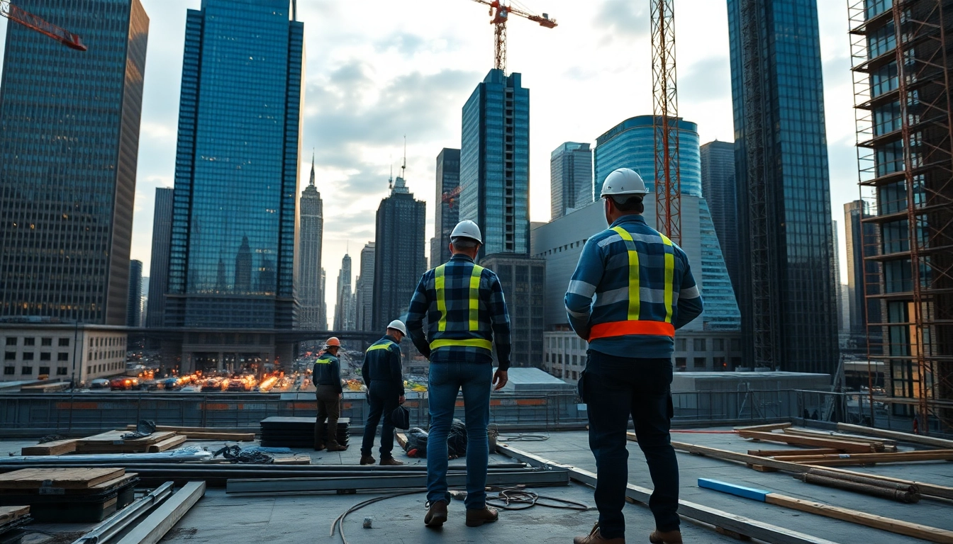 Manhattan General Contractor leading a construction project amidst New York City skyline.