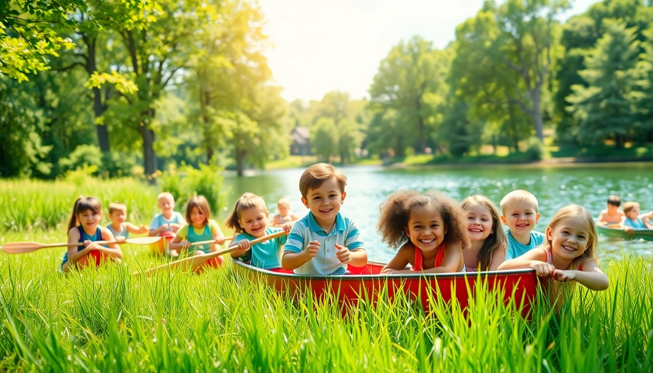 Enjoying fun activities at a summer kids camp, with children engaged in games and crafts.