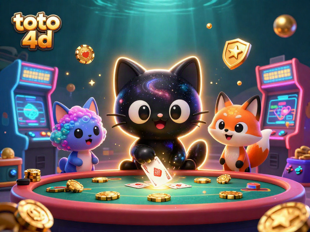 Experience the thrill of toto 4d in a vibrant cosmic casino with cosmic characters and glowing arcade games.