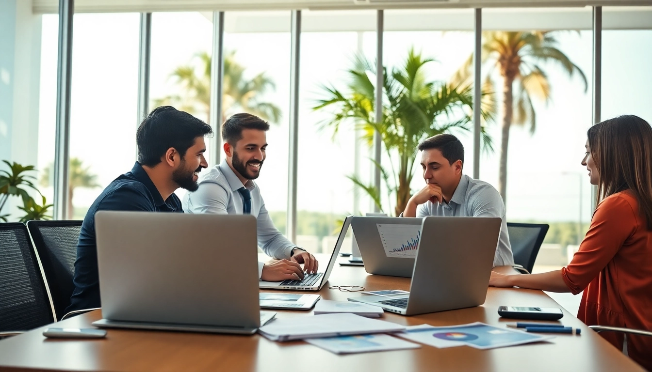 Team brainstorming strategies for Clearwater FL SEO in a bright office space.