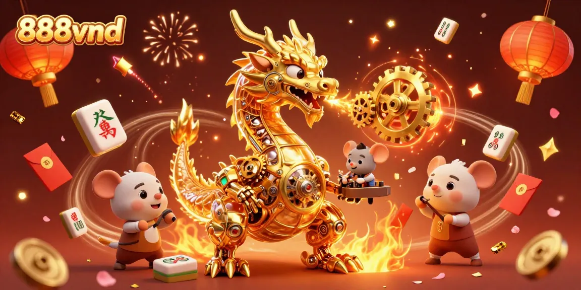 Engage in thrilling gameplay with 888vnd's golden dragon and festive elements in a vibrant online casino.